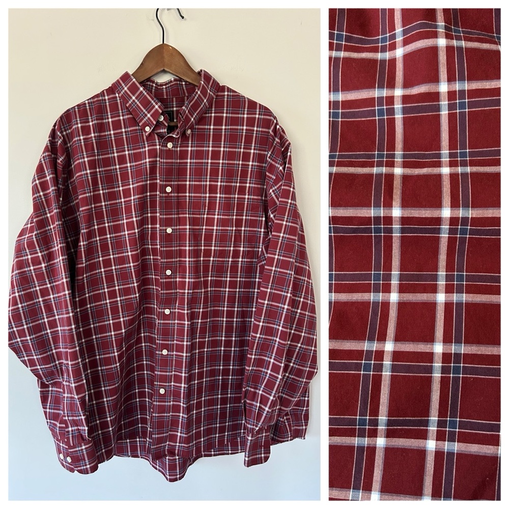 JoS A BANK Mens XXL Traditional Traveler Plaid Check Red, EUC